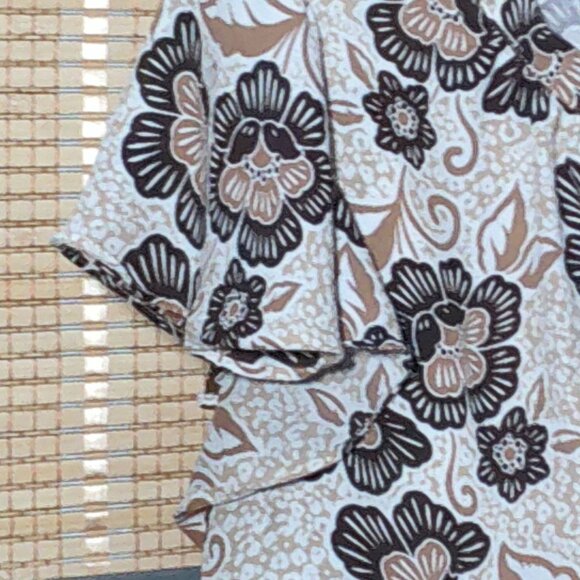 Loft Brown Floral Print Short Sleeve Blouse - Picture 3 of 5